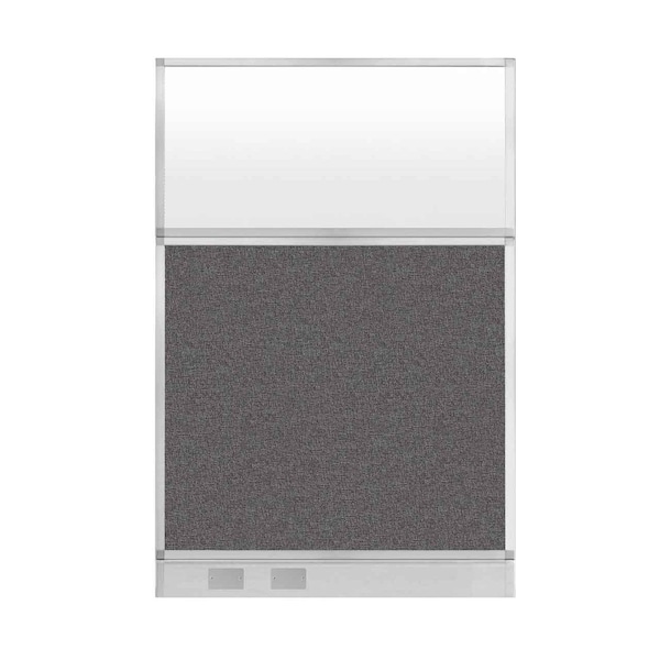 Versare Hush Panel Cubicle Partition 4' x 6' Charcoal Gray Fabric Frosted Window w/ Cable Channel 1855607-3 - main
